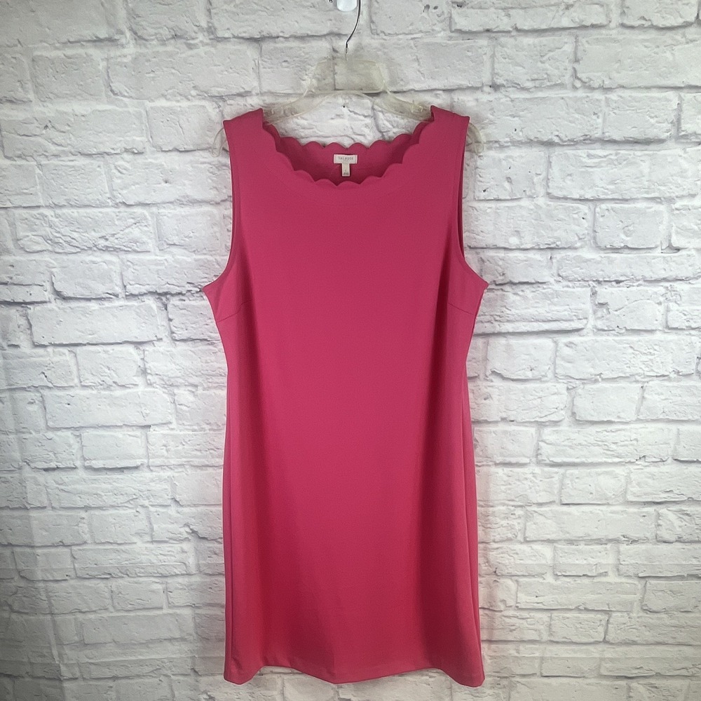 Talbots NWT Preppy Resort Wear Pink Scalloped Neck Stretch Shift Dress Size L